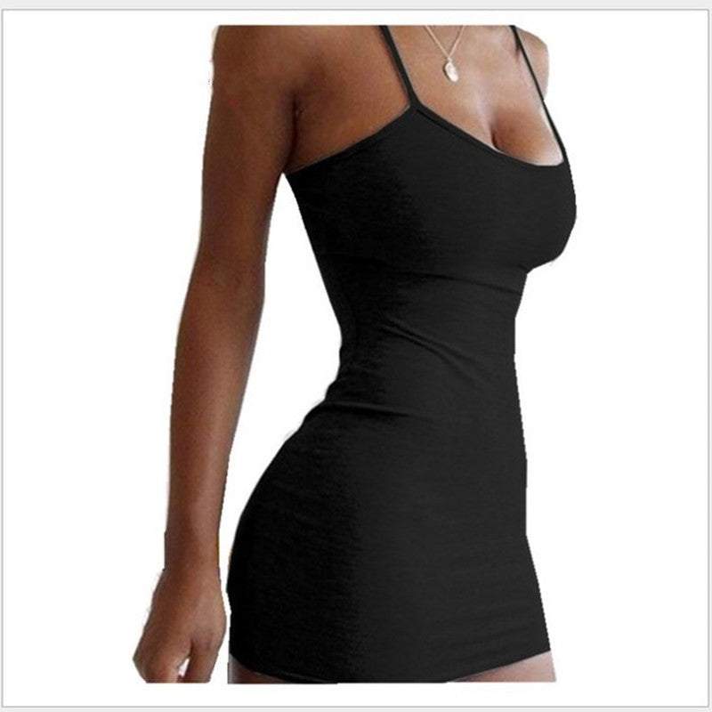 Pure Color Simple Hanging Neck Tight-fitting Hip Skirt - 3KDyn